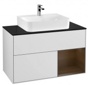 Тумба под раковину Villeroy & Boch Finion 100х50,1 см с подсветкой МДФ белый матовый лак/шпон грецкого ореха/стекло черное матовое F122GNMT