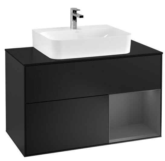 Тумба под раковину Villeroy & Boch Finion 100х50,1 см с подсветкой МДФ черный матовый лак/антрацит матовый лак/стекло черное матовое F122GKPD