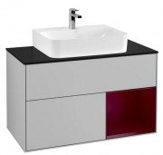 Тумба під раковину Villeroy & Boch Finion 100х50,1 см з підсвічуванням МДФ світло-сірий матовий лак/півон матовий лак/скло чорне матове F122HBGJ