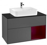 Тумба под раковину Villeroy & Boch Finion 100х50,1 см с подсветкой МДФ антрацит матовый лак/пион матовый лак/стекло черное матовое F122HBGK