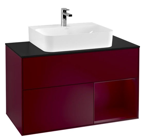 Тумба под раковину Villeroy & Boch Finion 100х50,1 см с подсветкой МДФ пион матовый лак/стекло черное матовое F122HBHB