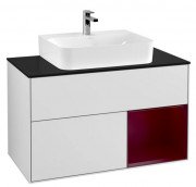 Тумба під раковину Villeroy & Boch Finion 100х50,1 см з підсвічуванням МДФ білий матовий лак/півон матовий лак/скло чорне матове F122HBMT