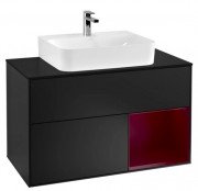 Тумба под раковину Villeroy & Boch Finion 100х50,1 см с подсветкой МДФ черный матовый лак/пион матовый лак/стекло черное матовое F122HBPD