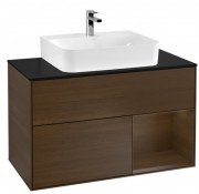 Тумба под раковину Villeroy & Boch Finion 100х50,1 см с подсветкой ДСП шпон грецкого ореха/стекло черное матовое F122GNGN