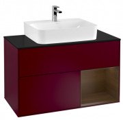 Тумба под раковину Villeroy & Boch Finion 100х50,1 см с подсветкой МДФ пион матовый лак/шпон грецкого ореха/стекло черное матовое F122GNHB