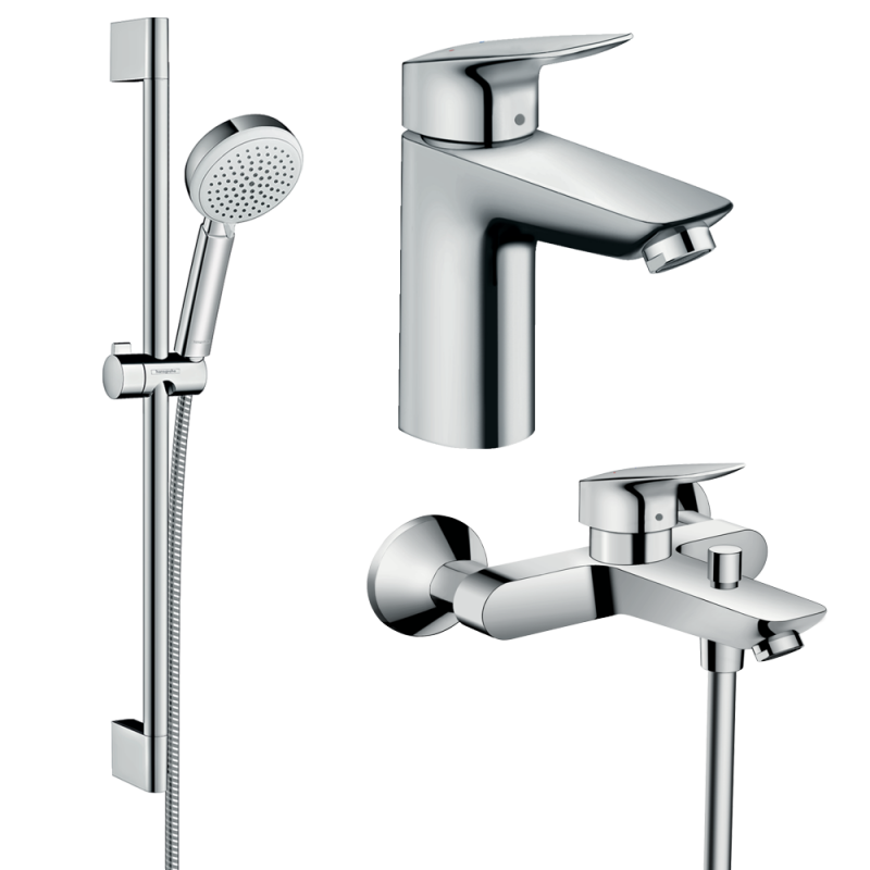 Комплект смесителей для ванной Hansgrohe Logis 3 в 1 с душевым набором хром 20200001