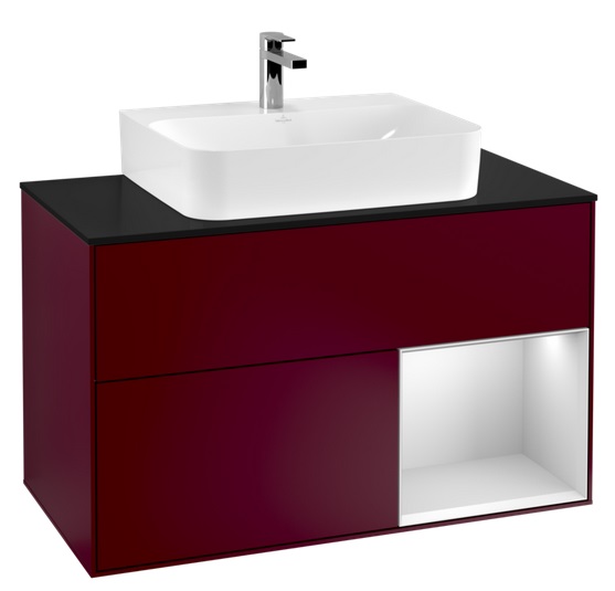 Тумба під раковину Villeroy & Boch Finion 100х50,1 см з підсвічуванням МДФ півонія матовий лак/білий матовий лак/скло чорне матове F122MTHB