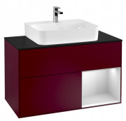 Тумба під раковину Villeroy & Boch Finion 100х50,1 см з підсвічуванням МДФ півонія матовий лак/білий матовий лак/скло чорне матове F122MTHB