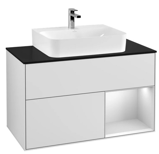 Тумба под раковину Villeroy & Boch Finion 100х50,1 см с подсветкой МДФ белый матовый лак/стекло черное матовое F122MTMT