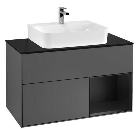Тумба под раковину Villeroy & Boch Finion 100х50,1 см с подсветкой МДФ антрацит матовый лак/черный матовый лак/стекло черное матовое F122PDGK
