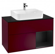 Тумба под раковину Villeroy & Boch Finion 100х50,1 см с подсветкой МДФ пион матовый лак/черный матовый лак/стекло черное матовое F122PDHB