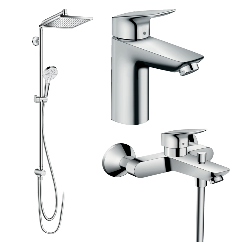 Комплект смесителей для ванной Hansgrohe Logis 3 в 1 с душевым набором хром 20200002