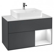 Тумба под раковину Villeroy & Boch Finion 100х50,1 см с подсветкой МДФ темно-синий матовый лак/глянцевый белый лак/стекло белое матовое F121GFHG