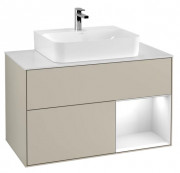 Тумба под раковину Villeroy & Boch Finion 100х50,1 см с подсветкой МДФ песок матовый лак/глянцевый белый лак/стекло белое матовое F121GFHH