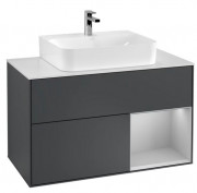 Тумба под раковину Villeroy & Boch Finion 100х50,1 см с подсветкой МДФ темно-синий матовый лак/светло-серый матовый лак/стекло белое матовое F121GJHG