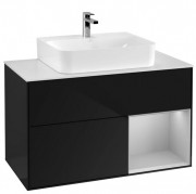 Тумба под раковину Villeroy & Boch Finion 100х50,1 см с подсветкой МДФ глянцевый черный лак/светло-серый матовый/стекло белое матовое F121GJPH