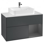Тумба под раковину Villeroy & Boch Finion 100х50,1 см с подсветкой МДФ темно-синий матовый лак/антрацит матовый лак/стекло белое матовое F121GKHG