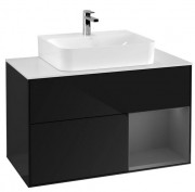 Тумба под раковину Villeroy & Boch Finion 100х50,1 см с подсветкой МДФ глянцевый черный лак/антрацит матовый лак/стекло белое матовое F121GKPH