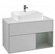 Тумба под раковину Villeroy & Boch Finion 100х50,1 см с подсветкой МДФ светло-серый матовый лак/оливковый матовый лак/стекло белое матовое F121GMGJ