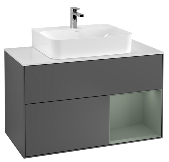 Тумба под раковину Villeroy & Boch Finion 100х50,1 см с подсветкой МДФ антрацит матовый лак/оливковый матовый лак/стекло белое матовое F121GMGK