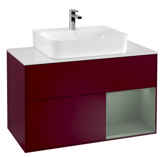 Тумба під раковину Villeroy & Boch Finion 100х50,1 см з підсвічуванням МДФ півонія матовий лак/оливковий матовий лак/скло біле матове F121GMHB