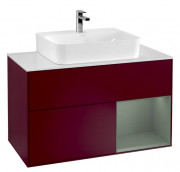 Тумба под раковину Villeroy & Boch Finion 100х50,1 см с подсветкой МДФ пион матовый лак/оливковый матовый лак/стекло белое матовое F121GMHB