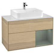 Тумба под раковину Villeroy & Boch Finion 100х50,1 см с подсветкой ДСП шпон дуба/оливковый матовый лак/стекло белое матовое F121GMPC