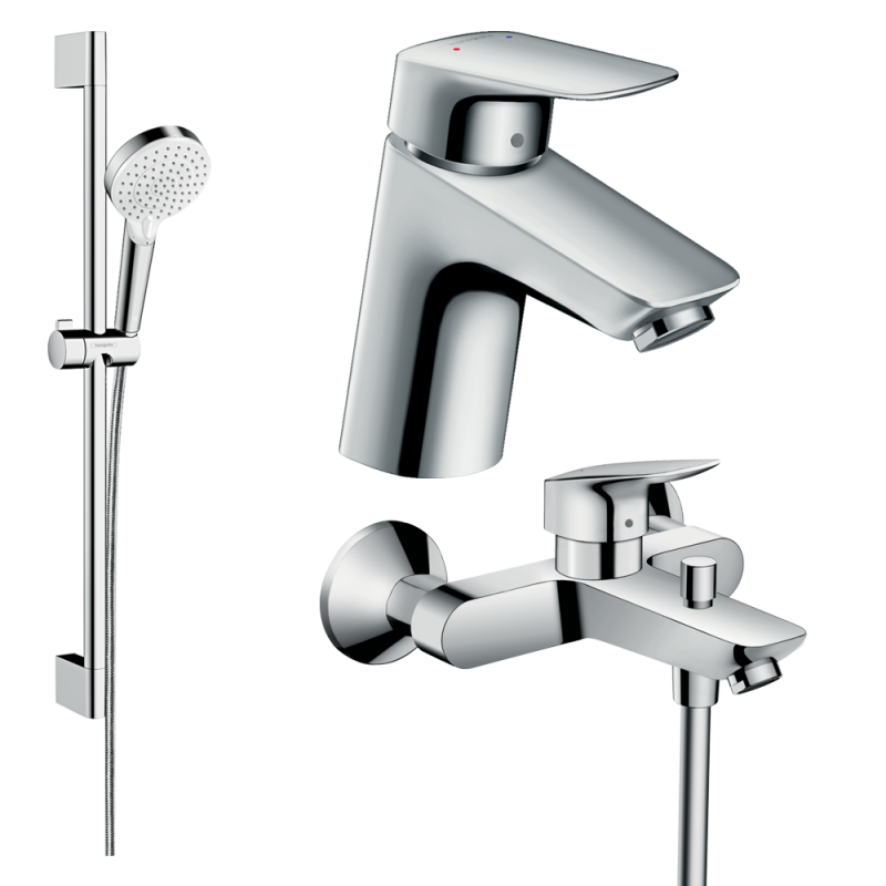 Комплект смесителей для ванной Hansgrohe Logis 3 в 1 с душевым набором хром 20200009