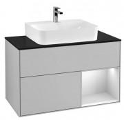Тумба під раковину Villeroy & Boch Finion 100х50,1 см із підсвічуванням МДФ світло-сірий матовий лак/білий матовий лак/скло чорне матове F122MTGJ