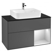 Тумба под раковину Villeroy & Boch Finion 100х50,1 см с подсветкой МДФ антрацит матовый лак/белый матовый лак/стекло черное матовое F122MTGK