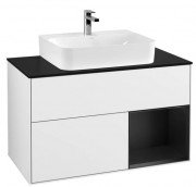 Тумба під раковину Villeroy & Boch Finion 100х50,1 см із підсвічуванням МДФ глянсовий білий лак/чорний матовий лак/скло чорне матове F122PDGF