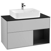 Тумба под раковину Villeroy & Boch Finion 100х50,1 см с подсветкой МДФ светло-серый матовый лак/черный матовый лак/стекло черное матовое F122PDGJ