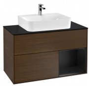 Тумба под раковину Villeroy & Boch Finion 100х50,1 см с подсветкой ДСП шпон грецкого ореха/черный матовый лак/стекло черное матовое F122PDGN