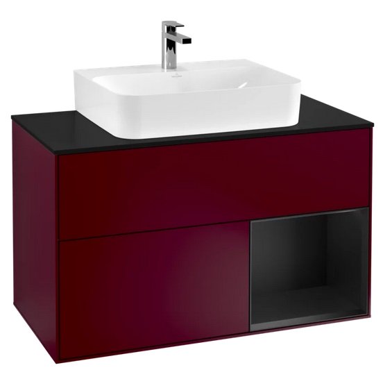 Тумба під раковину Villeroy & Boch Finion 100х50,1 см з підсвічуванням МДФ півонія матовий лак/чорний матовий лак/скло чорне матове F122PDHB