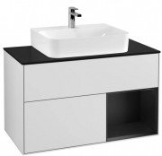 Тумба під раковину Villeroy & Boch Finion 100х50,1 см із підсвічуванням МДФ білий матовий лак/чорний матовий лак/скло чорне матове F122PDMT