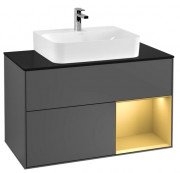 Тумба під раковину Villeroy & Boch Finion 100х50,1 см із підсвічуванням МДФ антрацит матовий лак/золотий матовий лак/скло чорне матове F122HFGK