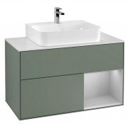 Тумба під раковину Villeroy & Boch Finion 100х50,1 см із підсвічуванням МДФ оливковий матовий лак/світло-сірий матовий лак/скло біле матове F121GJGM
