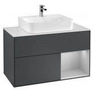 Тумба под раковину Villeroy & Boch Finion 100х50,1 см с подсветкой МДФ темно-синий матовый лак/светло-серый матовый лак/стекло белое матовое F121GJHG