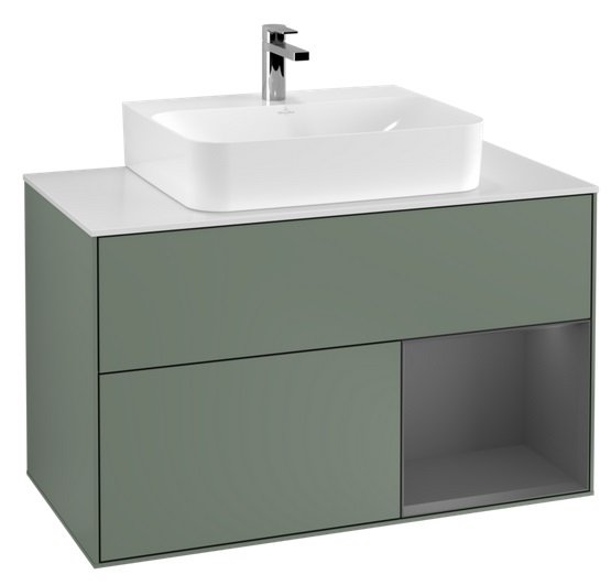 Тумба під раковину Villeroy & Boch Finion 100х50,1 см із підсвічуванням МДФ оливковий матовий лак/антрацит матовий лак/скло біле матове F121GKGM
