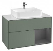 Тумба під раковину Villeroy & Boch Finion 100х50,1 см із підсвічуванням МДФ оливковий матовий лак/антрацит матовий лак/скло біле матове F121GKGM