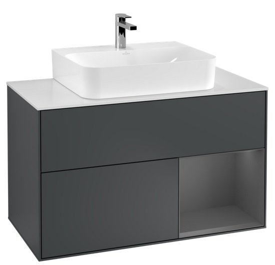 Тумба под раковину Villeroy & Boch Finion 100х50,1 см с подсветкой МДФ темно-синий матовый лак/антрацит матовый лак/стекло белое матовое F121GKHG