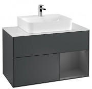 Тумба под раковину Villeroy & Boch Finion 100х50,1 см с подсветкой МДФ темно-синий матовый лак/антрацит матовый лак/стекло белое матовое F121GKHG