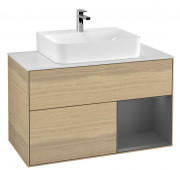 Тумба под раковину Villeroy & Boch Finion 100х50,1 см с подсветкой ДСП шпон дуба/антрацит матовый лак/стекло белое матовое F121GKPC