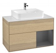 Тумба під раковину Villeroy & Boch Finion 100х50,1 см з підсвічуванням ДСП шпон дуба/антрацит матовий лак/скло біле матове F121GKPC