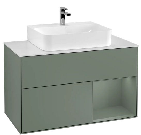 Тумба под раковину Villeroy & Boch Finion 100х50,1 см с подсветкой МДФ оливковый матовый лак/стекло белое матовое F121GMGM