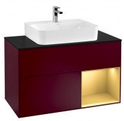 Тумба під раковину Villeroy & Boch Finion 100х50,1 см з підсвічуванням МДФ півонія матовий лак/золотий матовий лак/скло чорне матове F122HFHB