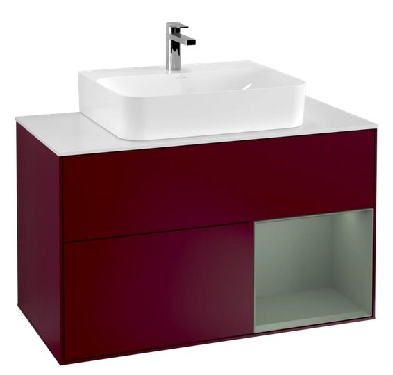 Тумба под раковину Villeroy & Boch Finion 100х50,1 см с подсветкой МДФ пион матовый лак/оливковый матовый лак/стекло белое матовое F121GMHB