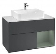 Тумба под раковину Villeroy & Boch Finion 100х50,1 см с подсветкой МДФ темно-синий матовый лак/оливковый матовый лак/стекло белое матовое F121GMHG