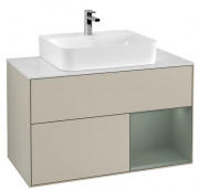Тумба под раковину Villeroy & Boch Finion 100х50,1 см с подсветкой МДФ песок матовый лак/оливковый матовый лак/стекло белое матовое F121GMHH