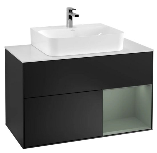 Тумба под раковину Villeroy & Boch Finion 100х50,1 см с подсветкой МДФ черный матовый лак/оливковый матовый лак/стекло белое матовое F121GMPD
